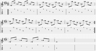 sheet &amp; tab of E Major backward roll.